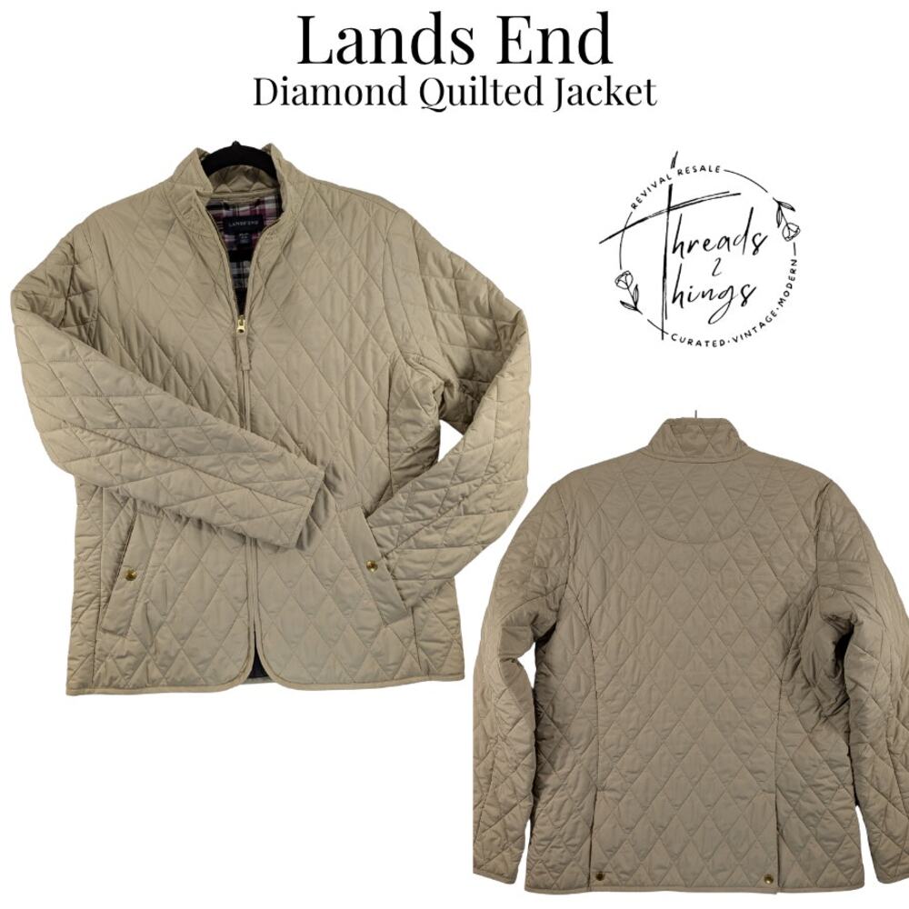 Lands End Jacket Women M/P Outerwear Diamond Quilted Riding Chore Classic Preppy